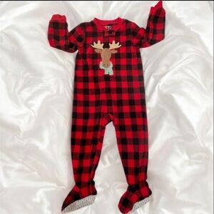 Carter's Red and Black Checkered Moose Fleece Pajamas